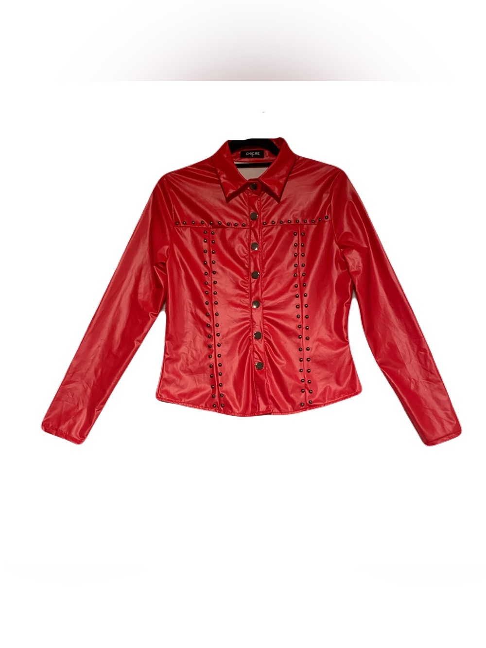 ChicMe Red Faux-Leather Stud Top